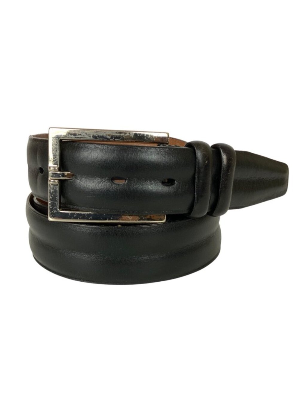 John W Nordstrom Mens Handcrafted Leather Belt Sz 42 Black Silvertone Buckle USA
